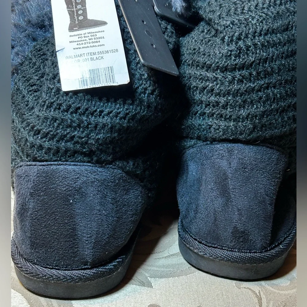 NWT Muk Luks Women’s 9 Black Knit Boots Faux Fur Winter Shoes Buttons